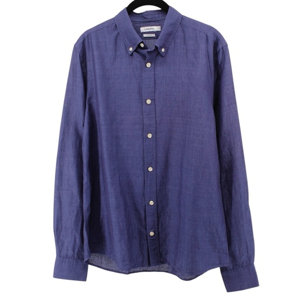 J. Lindeberg Indigo Button-up Linen Blend Long Sleeve Coastal Casual Chic Size M - Picture 2 of 10